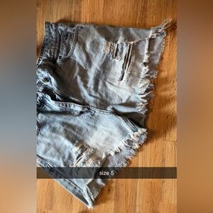 Distressed High-Waist Light Wash Denim Shorts